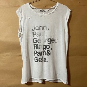 Pam & Gela | Beatles Name List Graphic Band Tee Distressed T-Shirt White Size M